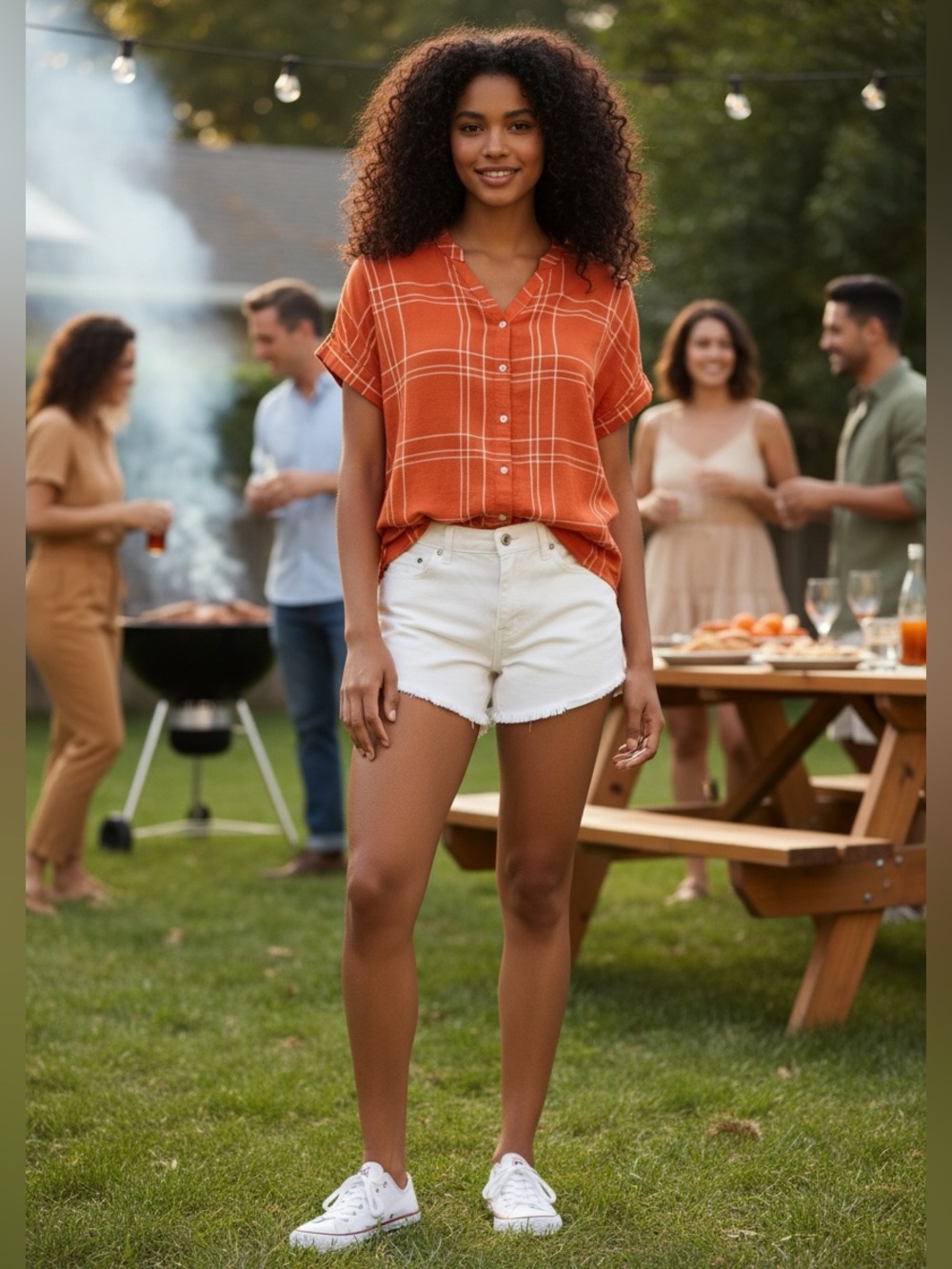 UG Orange Plaid Short Sleeve Button Down Top 100% Cotton
